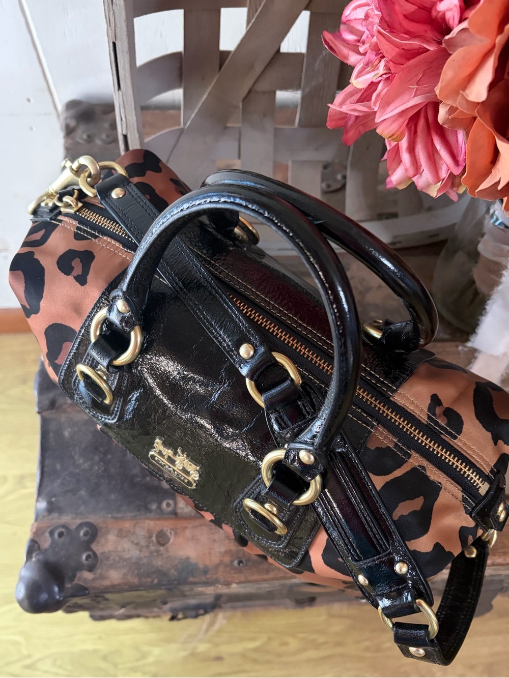 SOLD! RARE! Coach Madison Ocelot Leopard-Print Sabrina Satchel 15553 - Picture 4 of 16